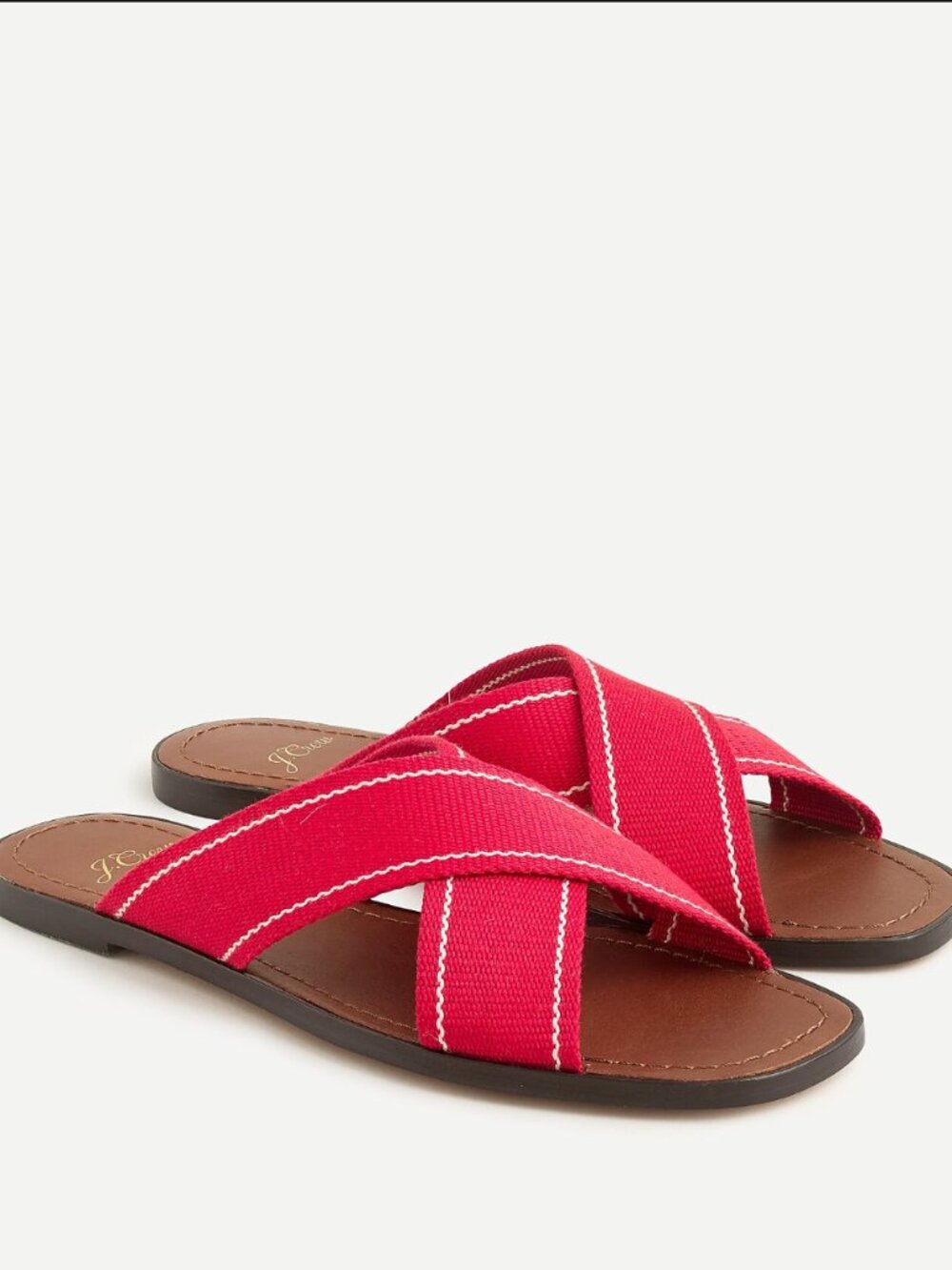 J. Crew Flat Sandals with Woven Cross Straps in Red